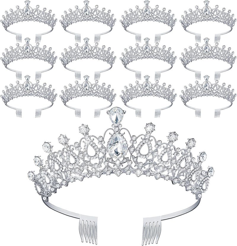 Loetere 12 Pcs Crystal Tiara and Princess Crown with Comb Crown Rhinestone Women Girls Tiara Headpiece Queen Hair Accessories for Birthday Party Wedding Prom Halloween Cosplay Costume - Image 1